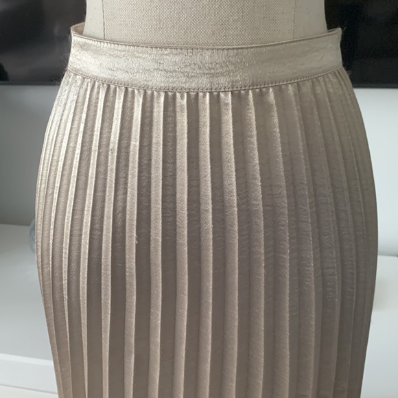 DKNY NWT Gold Satin Pleated Skirt size 8 - Picture 6 of 15